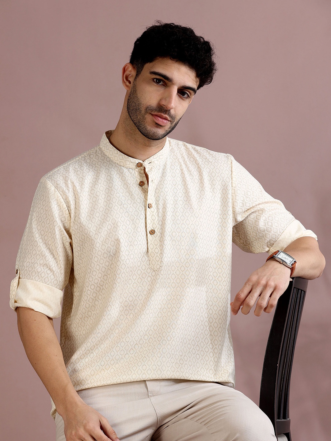 

FILORI Men Ethnic Motifs Printed Kurta, Cream