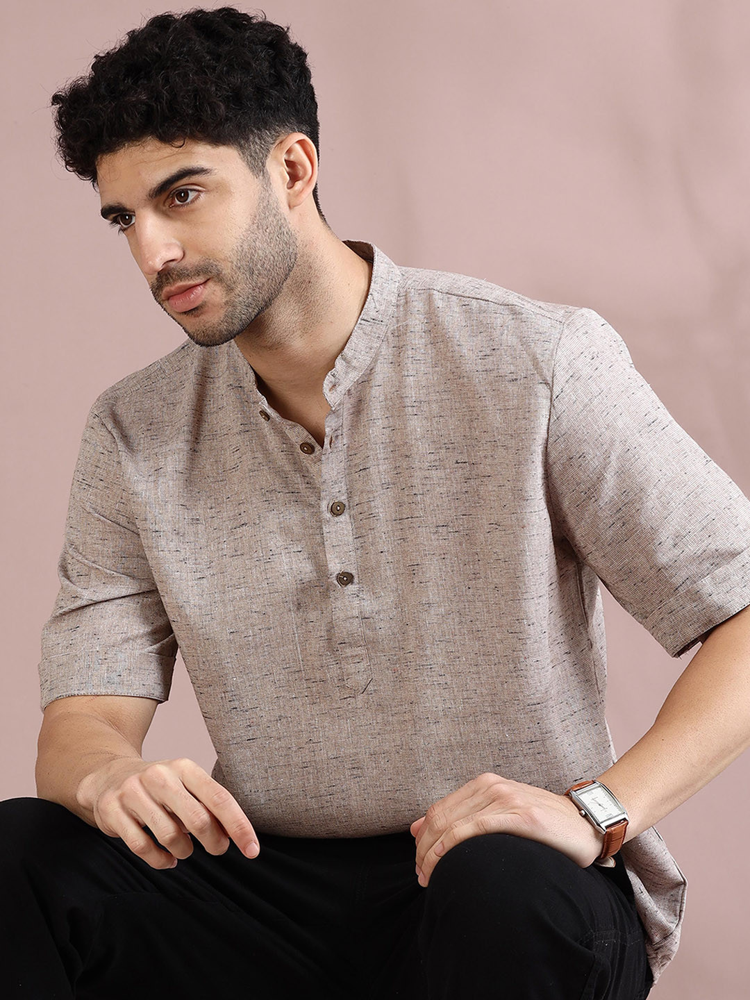 

FILORI Men Ethnic Motifs Kurta, Beige