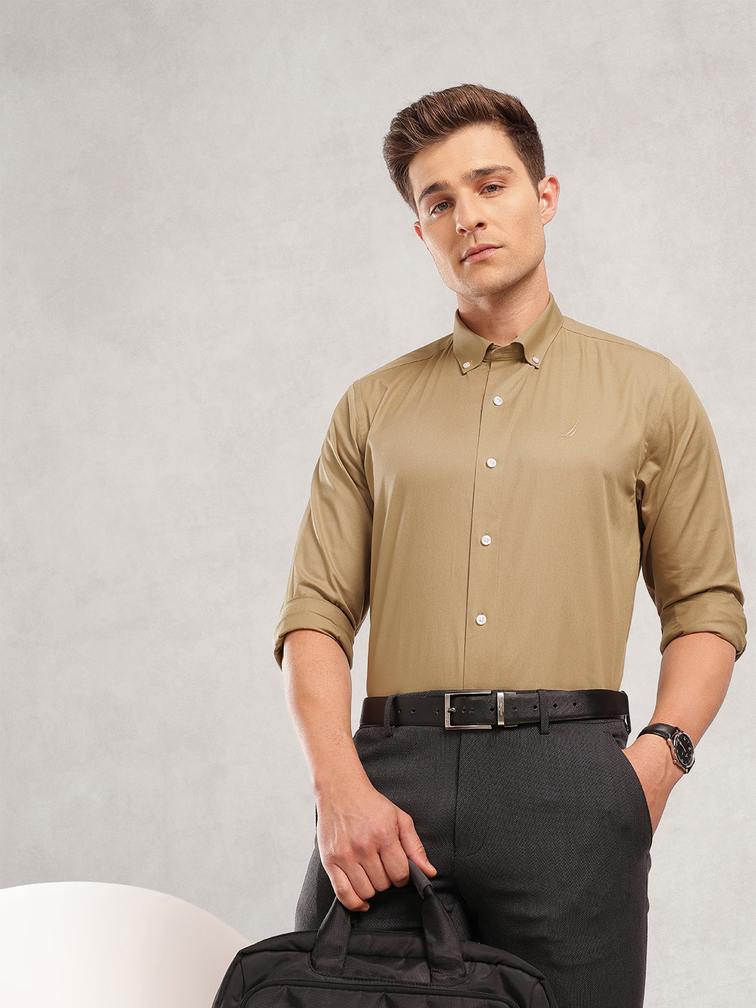 

Nautica Pure Cotton Slim Fit Opaque Formal Shirt, Brown
