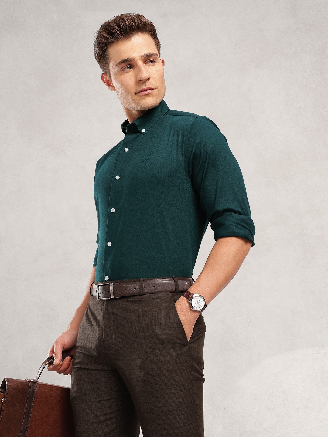 

Nautica Pure Cotton Slim Fit Opaque Formal Shirt, Teal