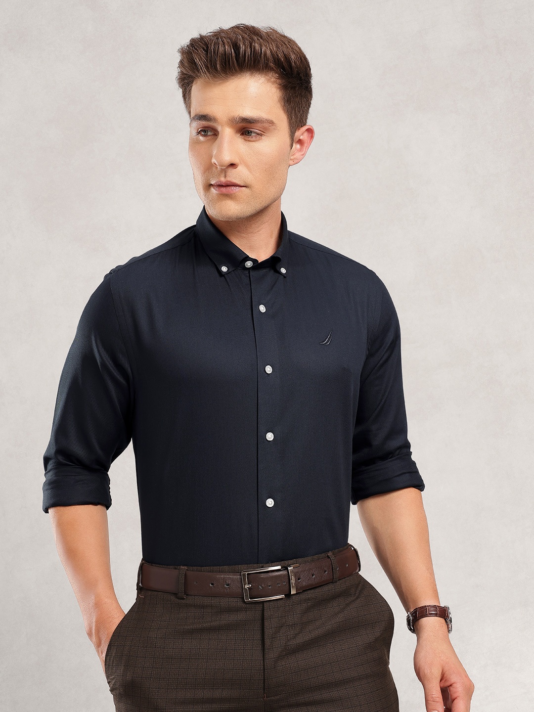 

Nautica Pure Cotton Slim Fit Opaque Formal Shirt, Navy blue