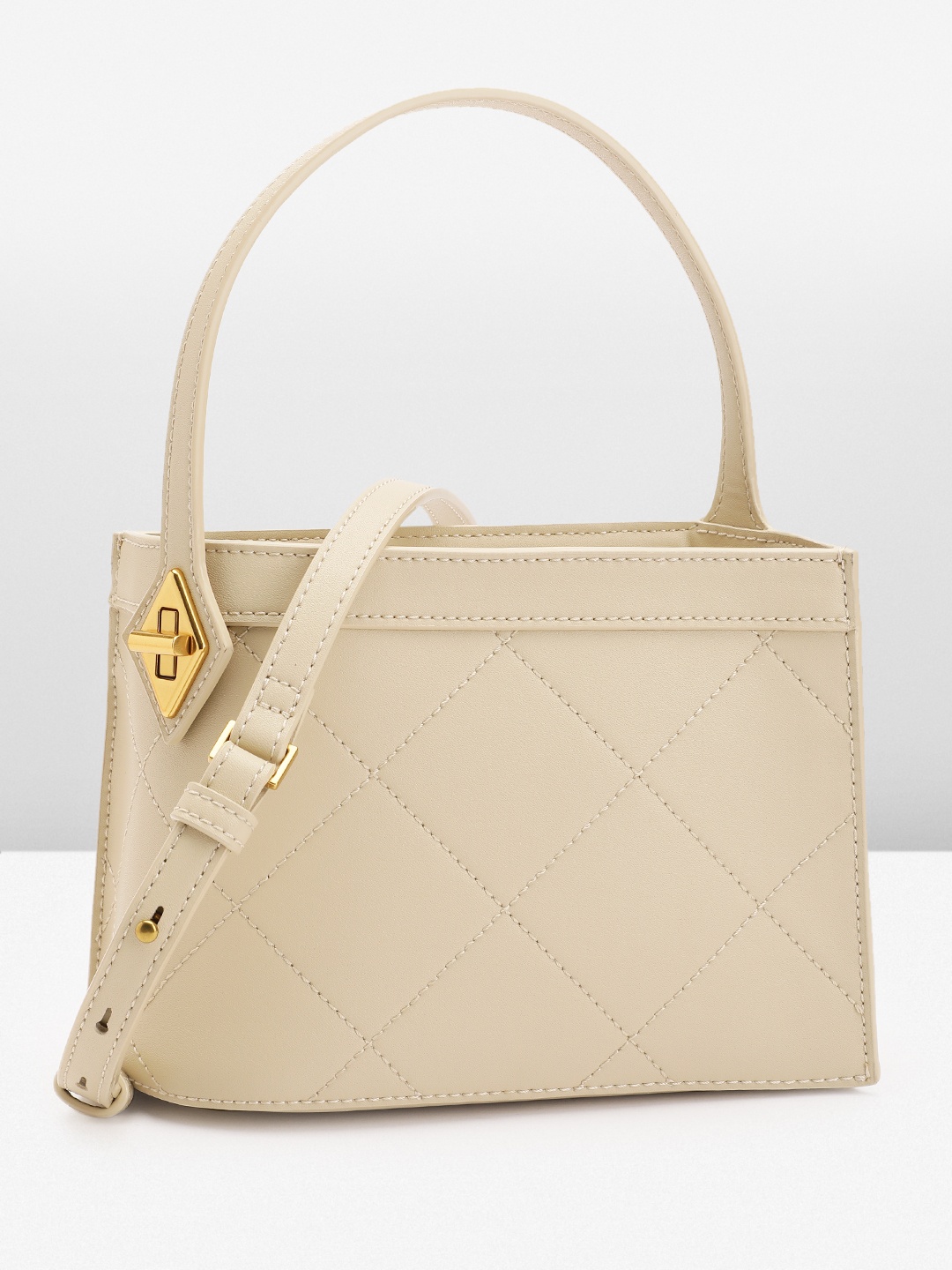 

CHARLES & KEITH Quilted Structured Sling Bag, Beige