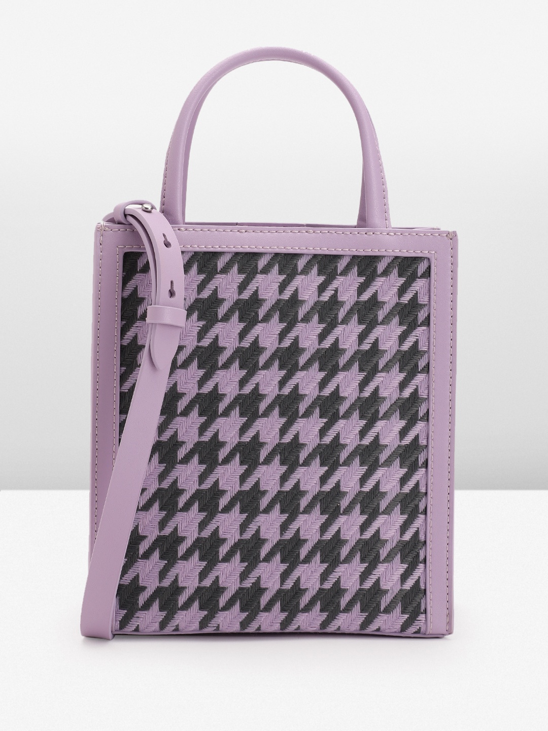 

CHARLES & KEITH Houndstooth Checked Structured Handheld Bag, Lavender