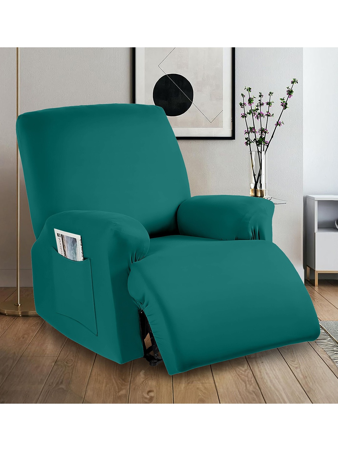 Cortina Stretch Solid 1 Recliner Couch Covers Fitted Non Slip Reclining Slipcovers, Green