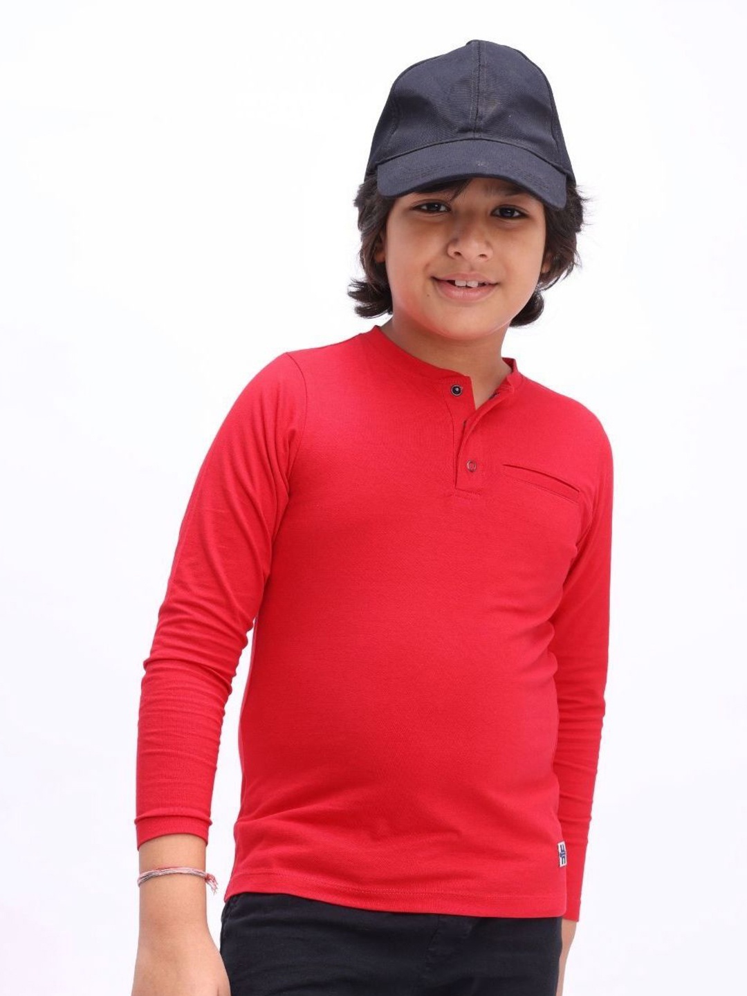 

Bombay High Boys Henley Neck Pockets T-shirt, Red