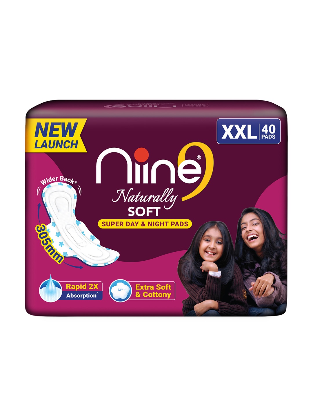 

Niine Naturally Soft Quick Absorption Sanitary Pads- 40 Pads, White