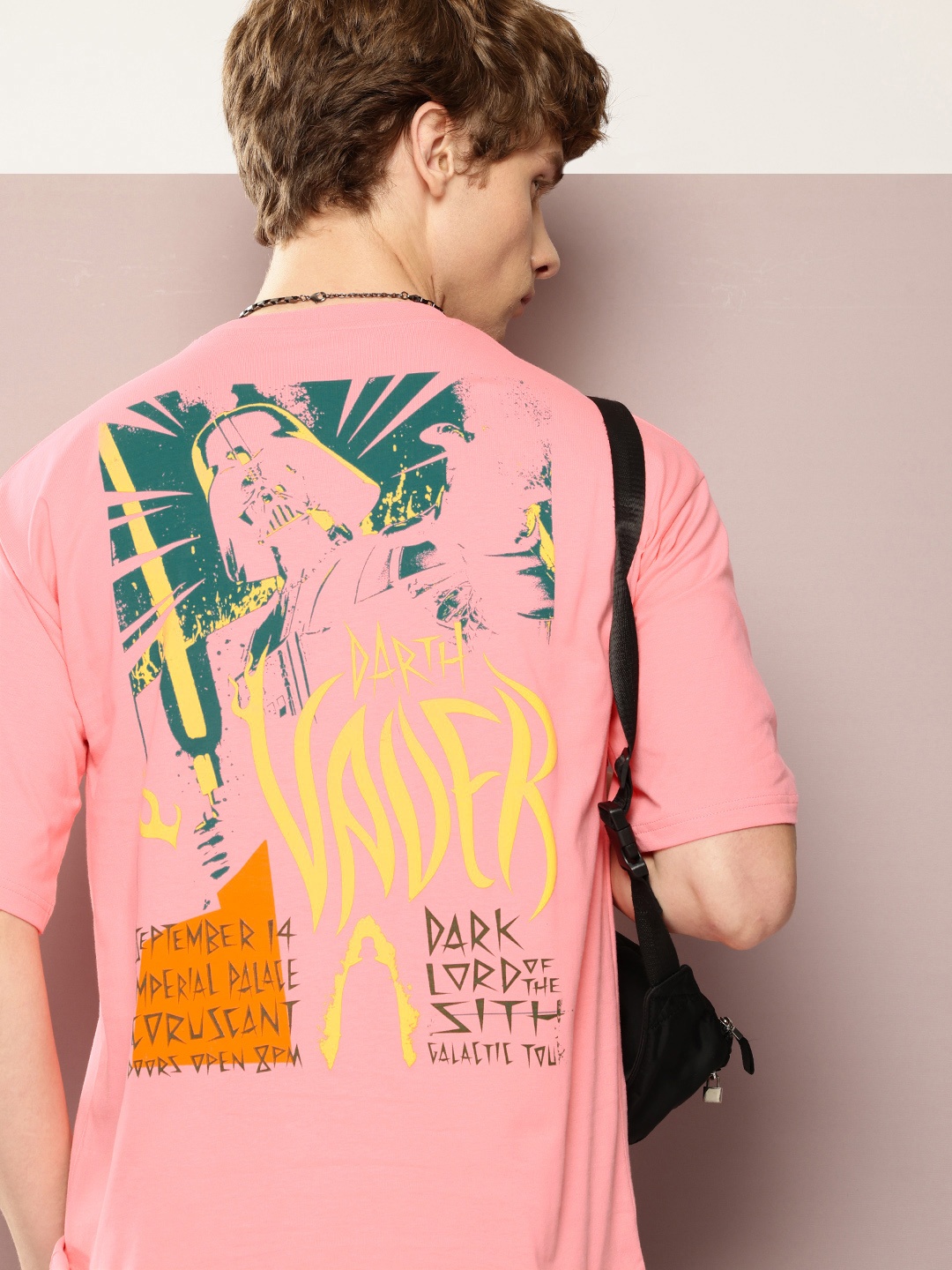 

Kook N Keech Men Typography Star Wars Printed Oversized T-shirt With Cut & Sew Detail, Pink