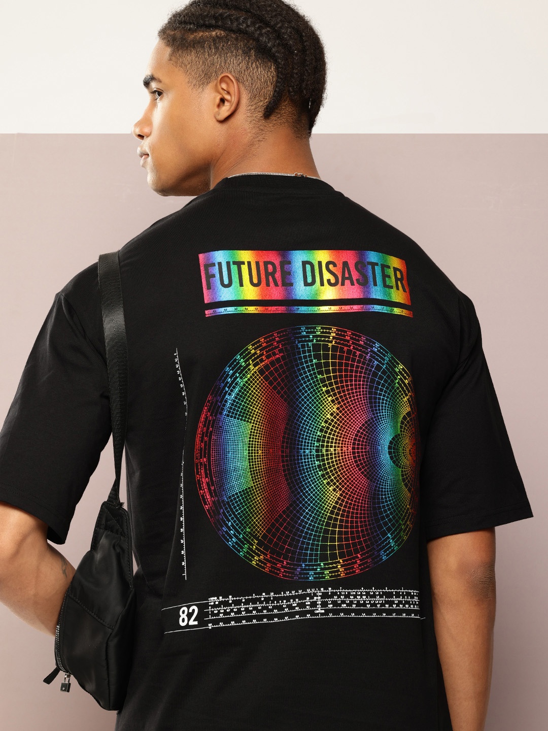 

Kook N Keech Printed Drop-Shoulder Sleeves Oversized T-shirt with Zip Pocket, Black