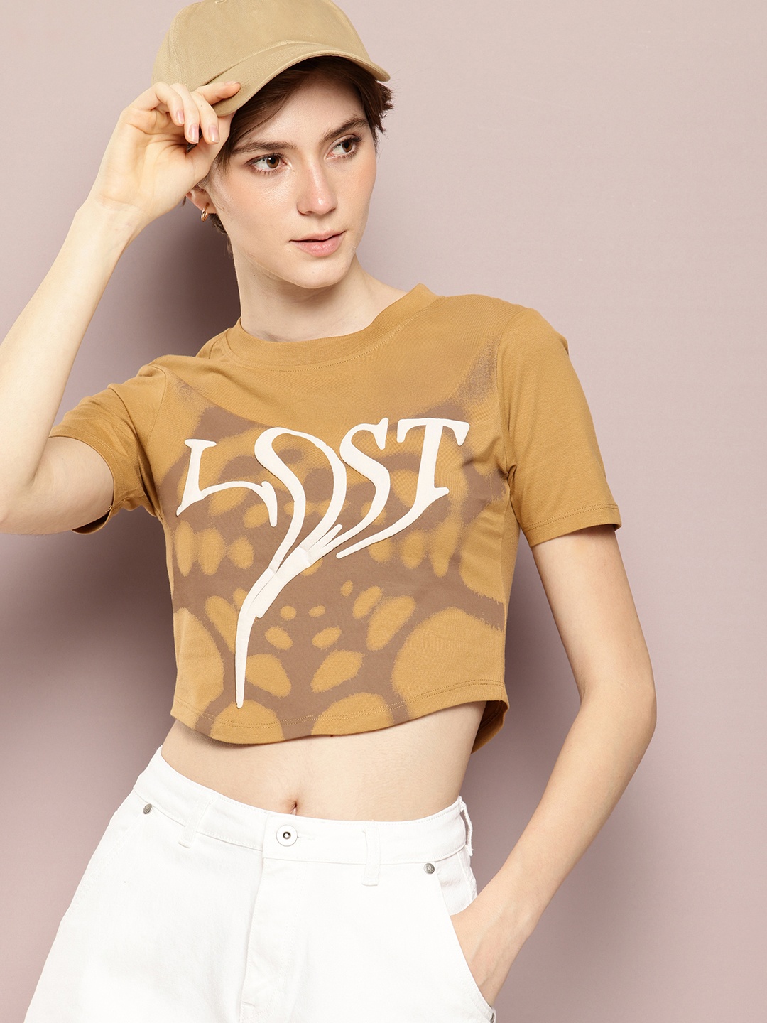 

Kook N Keech Printed Crop T-shirt, Camel brown