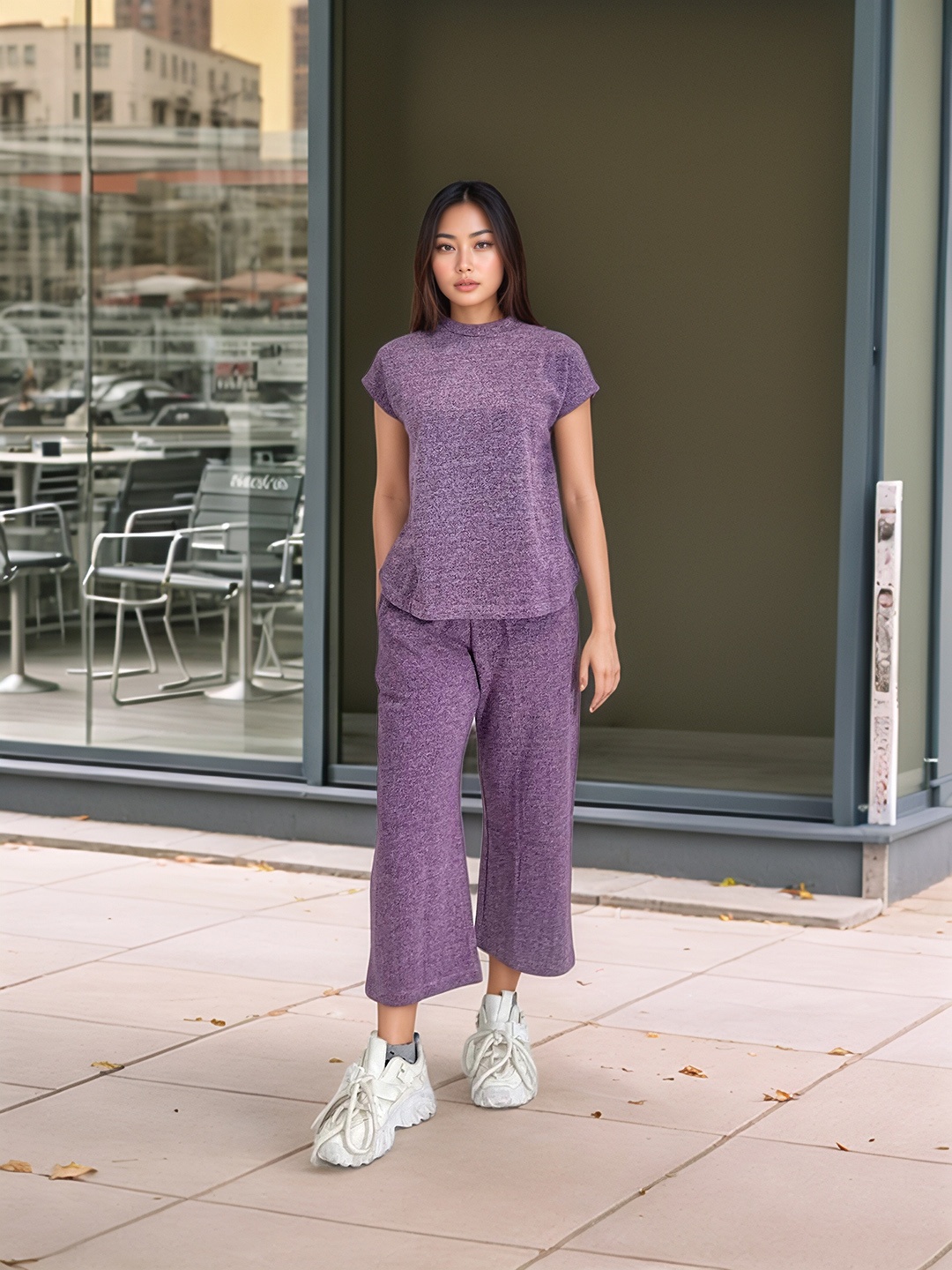 

Stylecast X Hersheinbox Extended Sleeves Top With Trousers Co-Ord Set, Purple