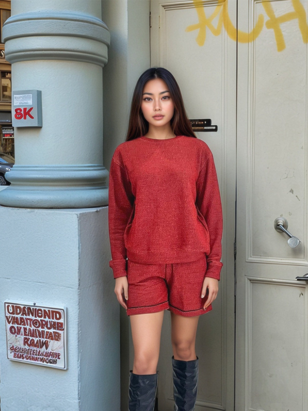 

Stylecast X Hersheinbox Relaxed Sweatshirt with Shorts Co-Ord Set, Red