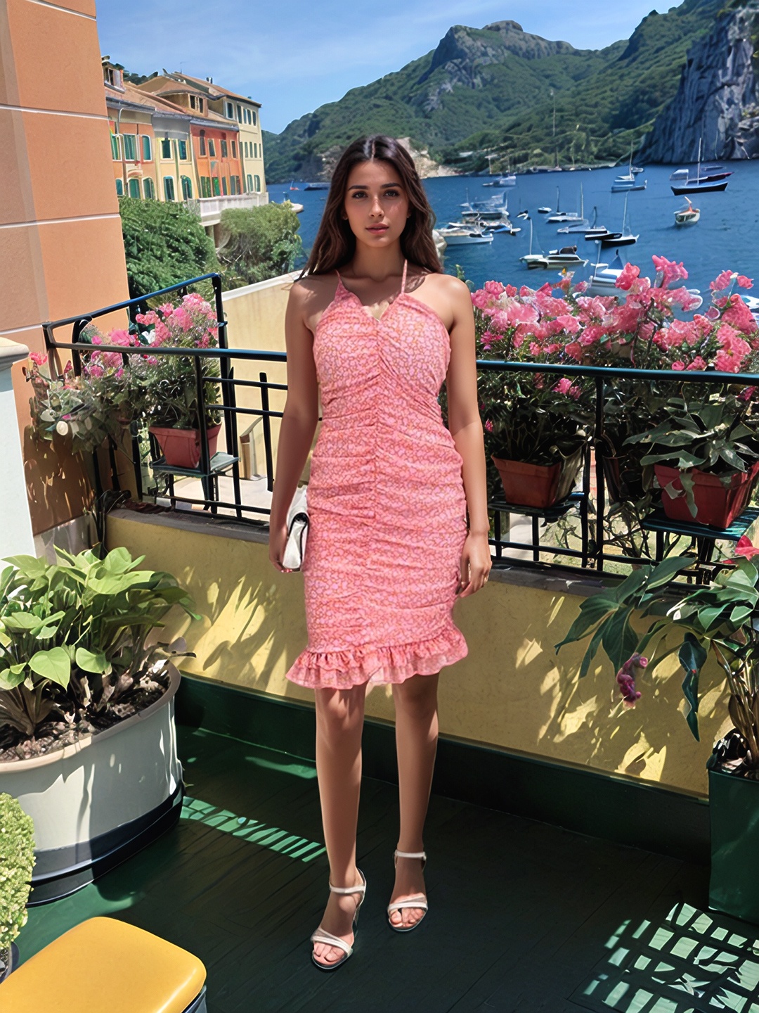 

Stylecast X Hersheinbox Halter Neck Ruched Bodycon Mini Dress, Pink