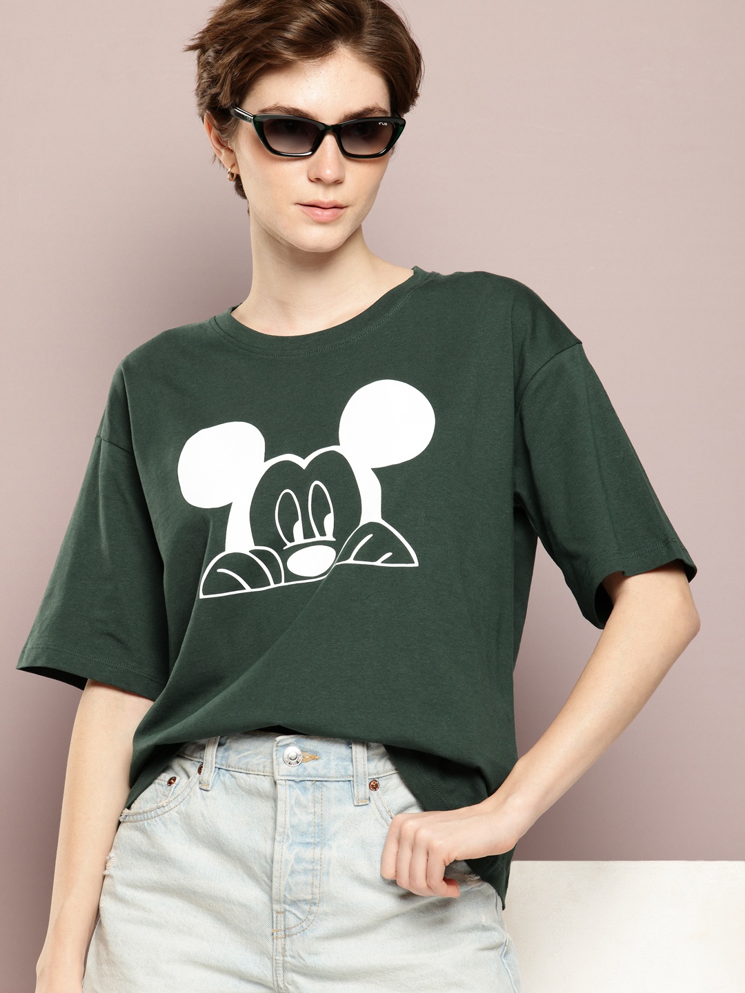 

Kook N Keech Mickey Mouse Printed Pure Cotton Oversized T-shirt, Green