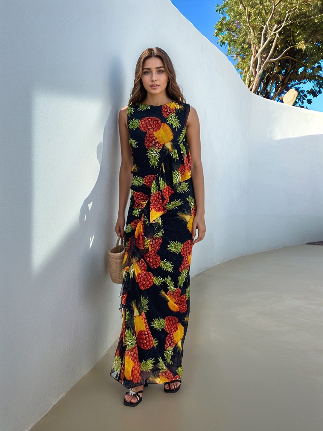 

Stylecast X Hersheinbox Printed Ruffled Maxi Dress, Black