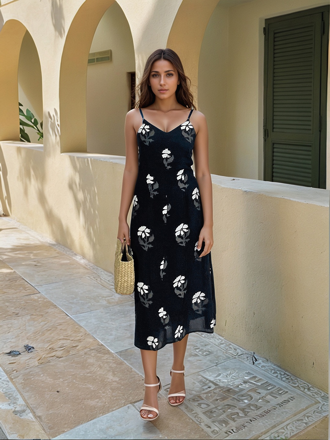 

Stylecast X Hersheinbox Floral Print A-Line Midi Dress, Black