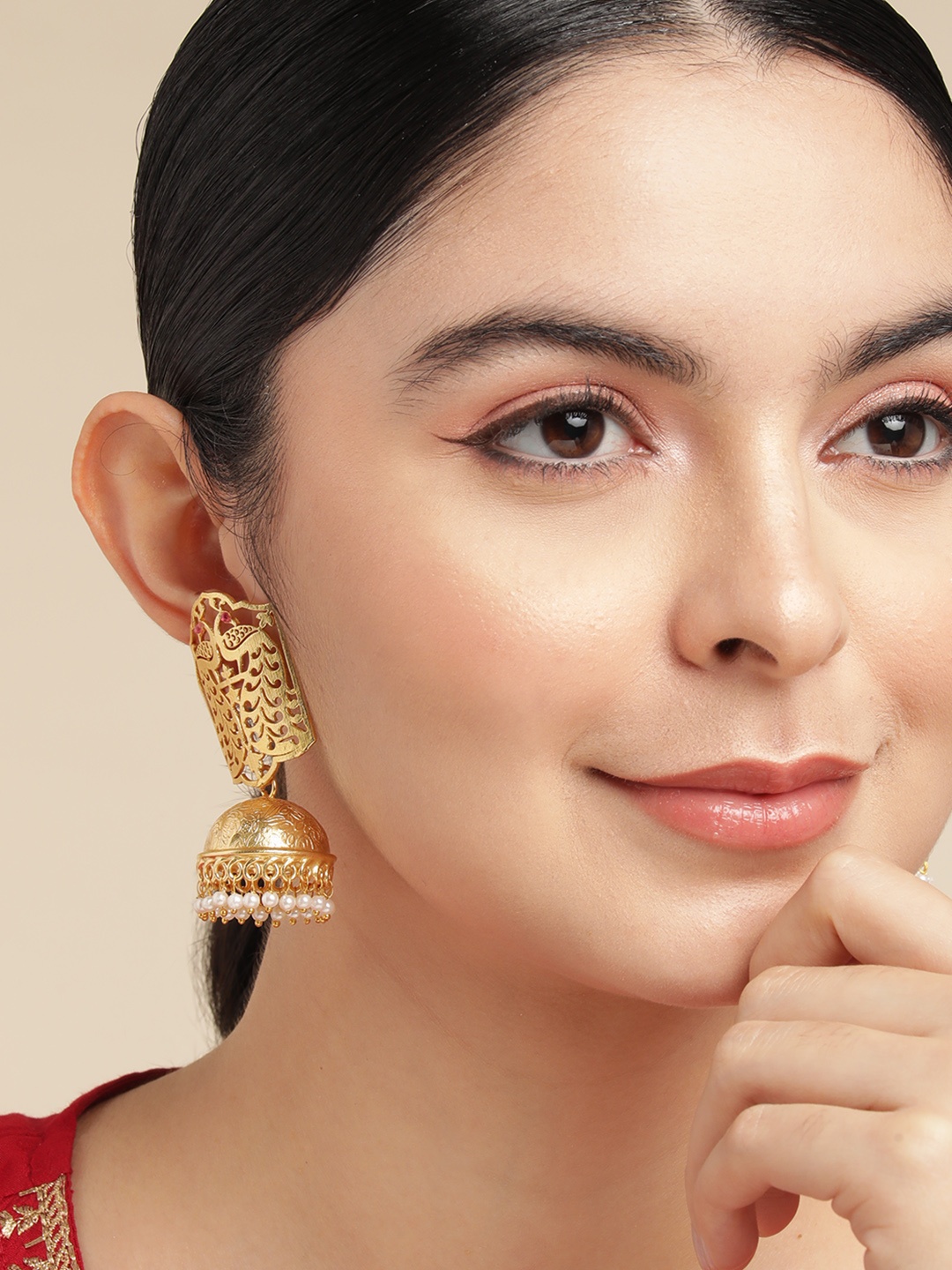 

Anouk Gold Plated Beaded Dome Shaped Jhumkas Earrings