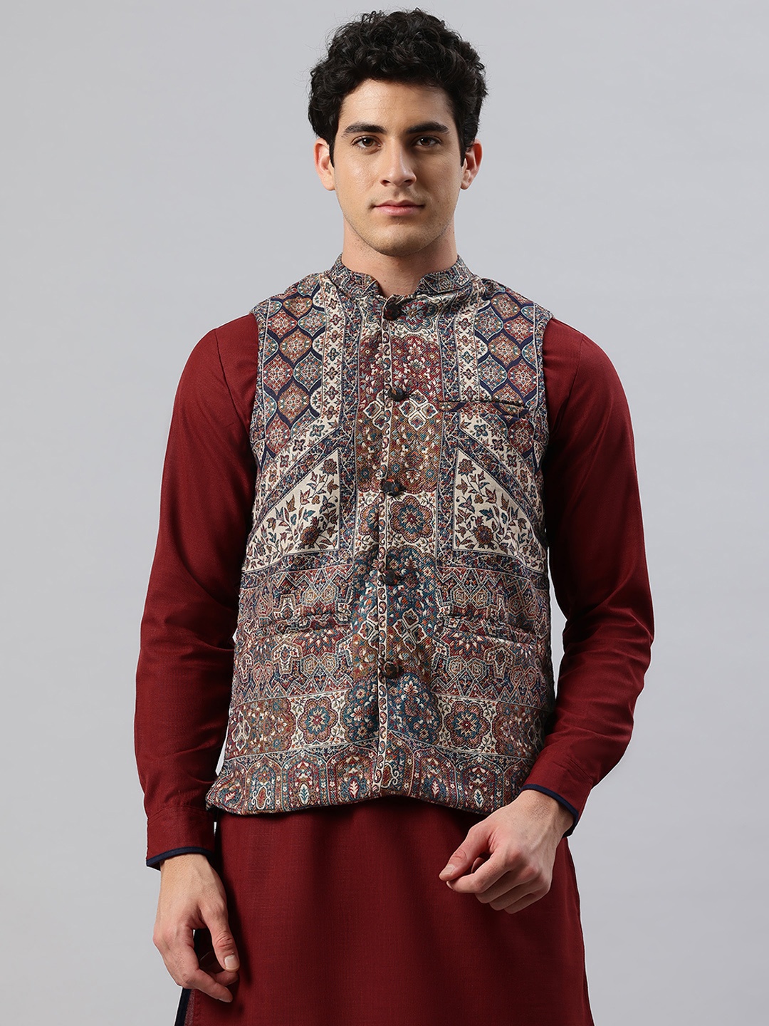 

SWI Stylish Men Ethnic Motifs Nehru Jacket, Navy blue
