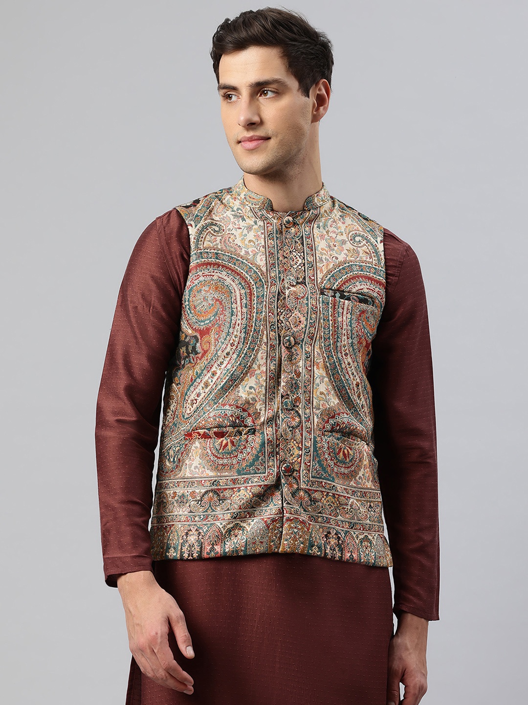 

SWI Stylish Men Ethnic Motifs Nehru Jacket, Black