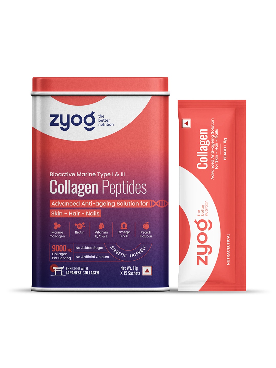 

Zyog Type I & III Collagen Peptides Powder - 11 g Each, Orange