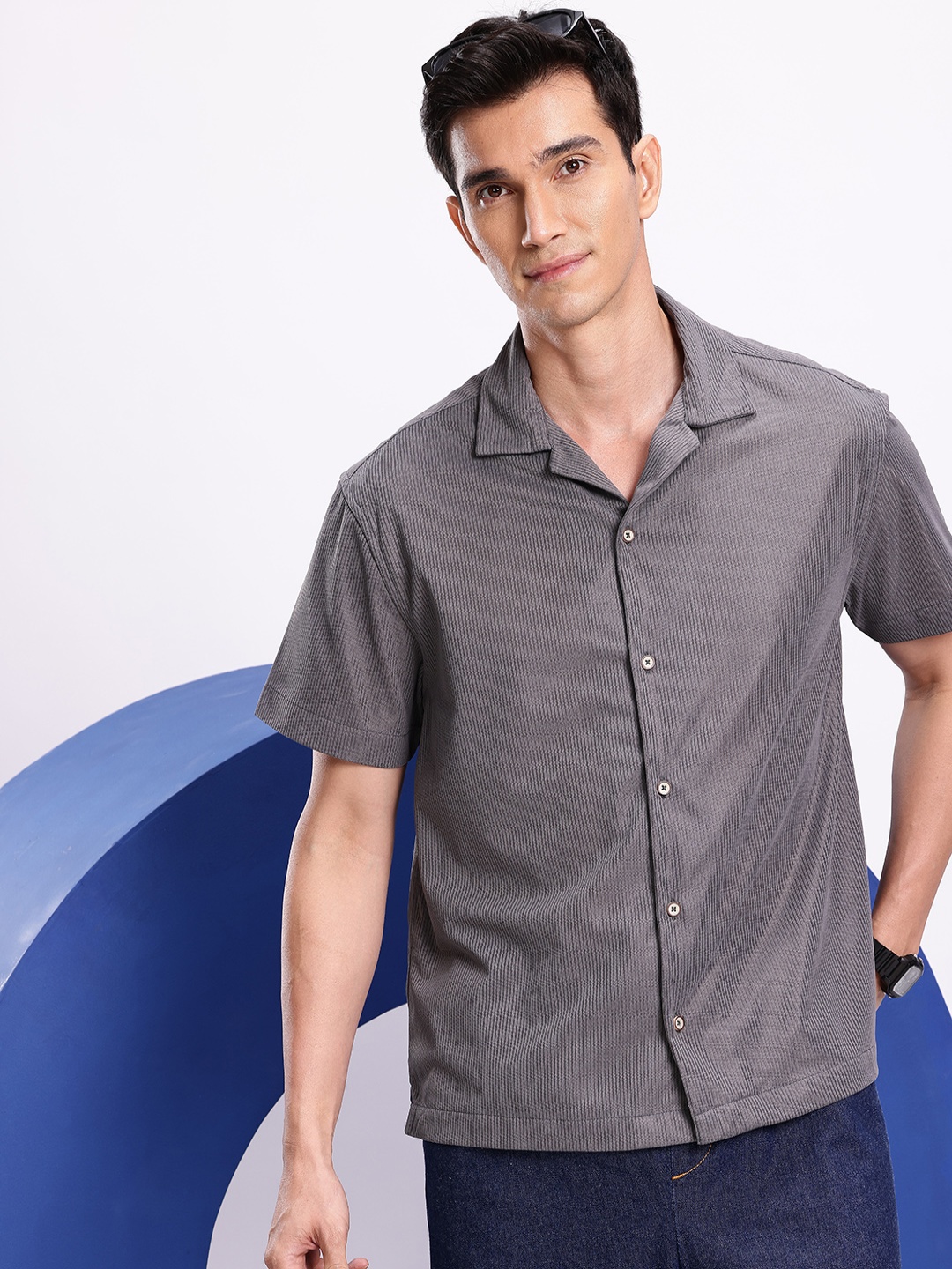 

Aeropostale Self Striped Casual Shirt, Grey