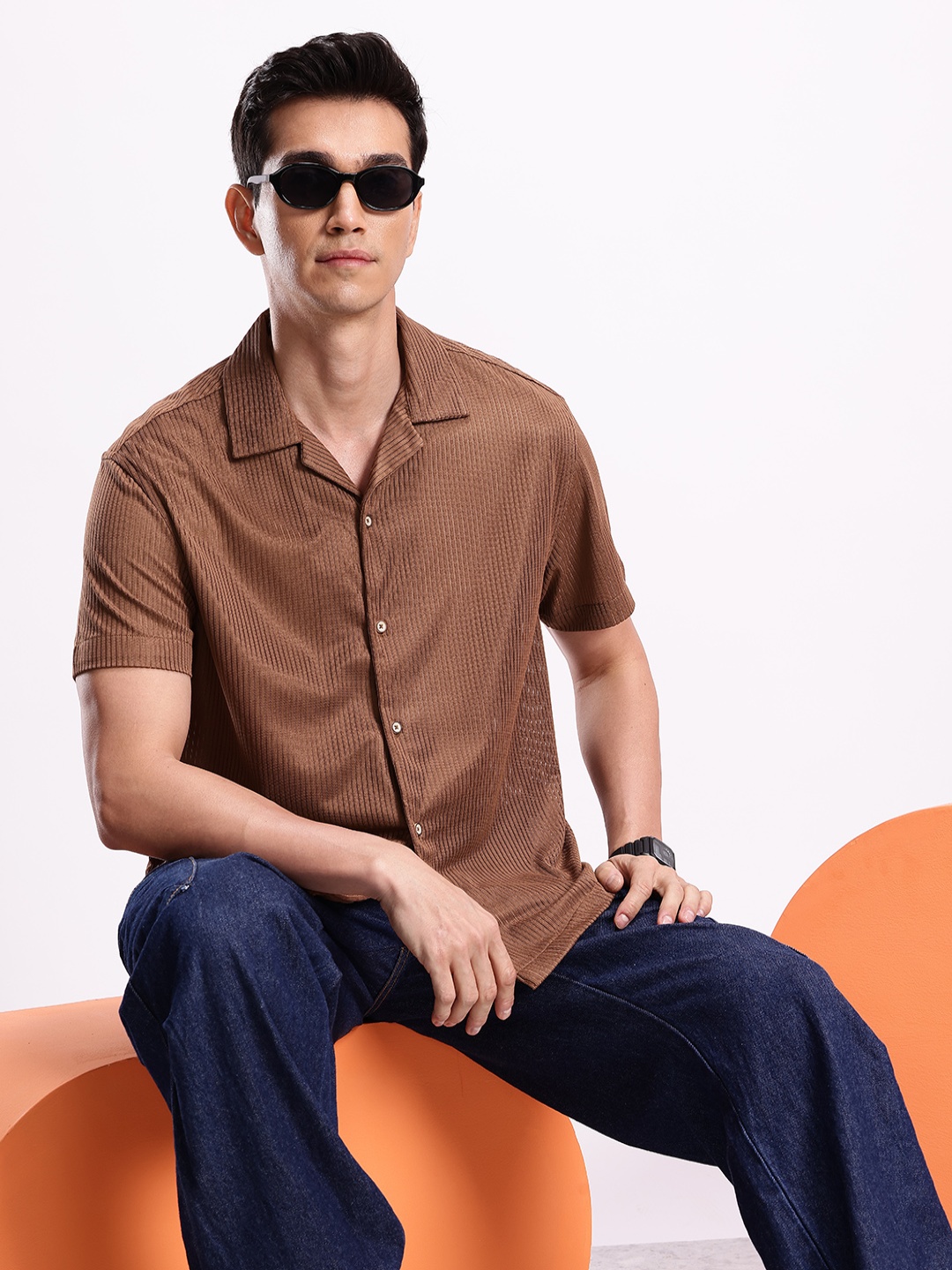 

Aeropostale Self Striped Casual Shirt, Brown