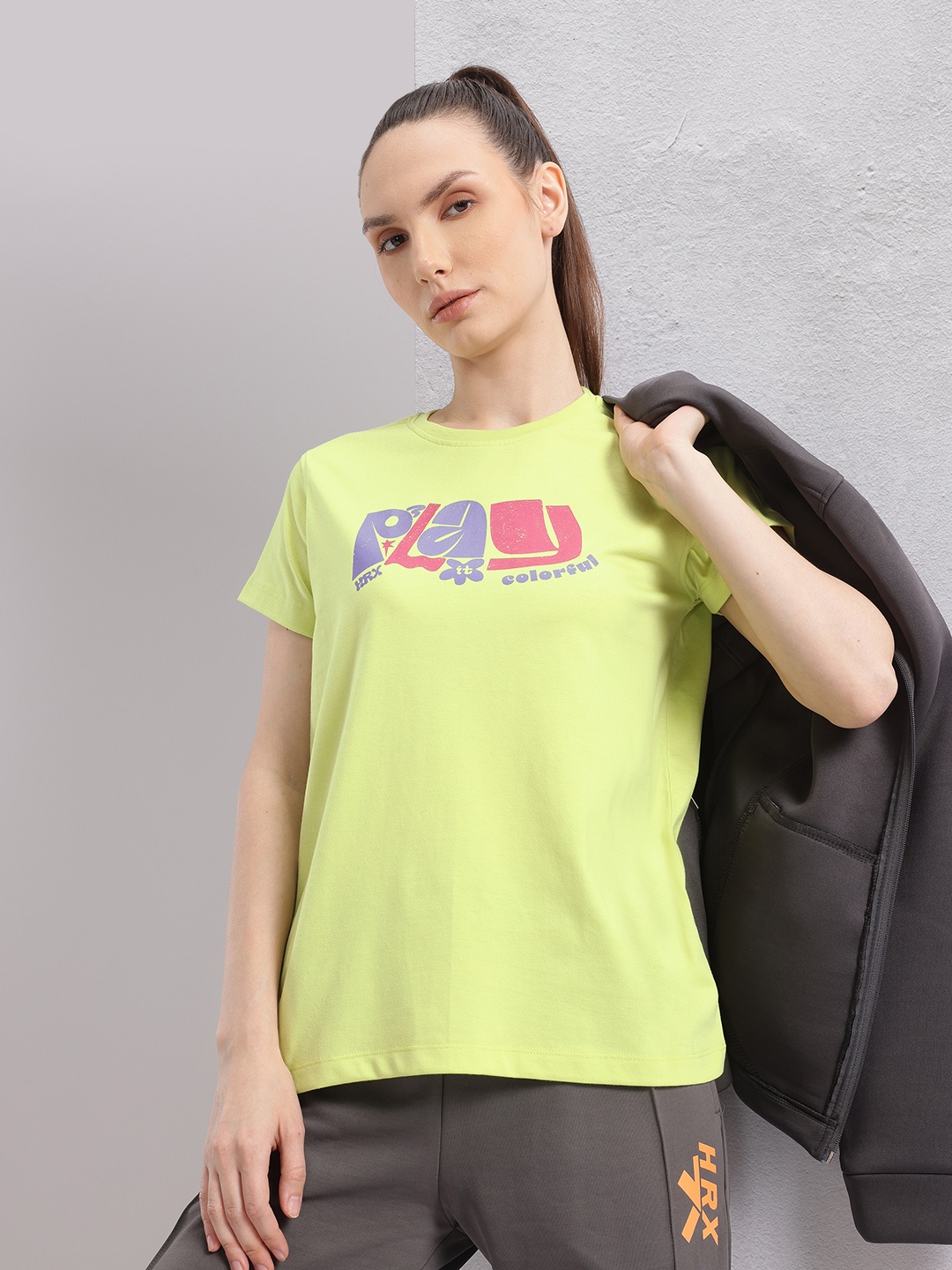 

HRX by Hrithik Roshan Women Typography Printed T-shirt, Lime green