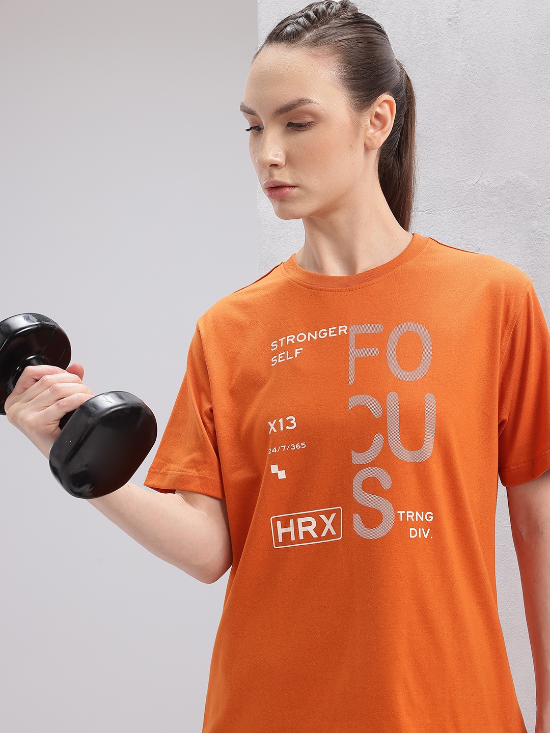 

HRX by Hrithik Roshan Typography Print Training T-shirt, Orange