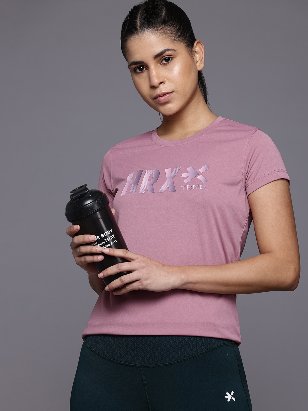 

HRX by Hrithik Roshan Women Brand Logo Printed Training Rapid-Dry T-shirt, Mauve