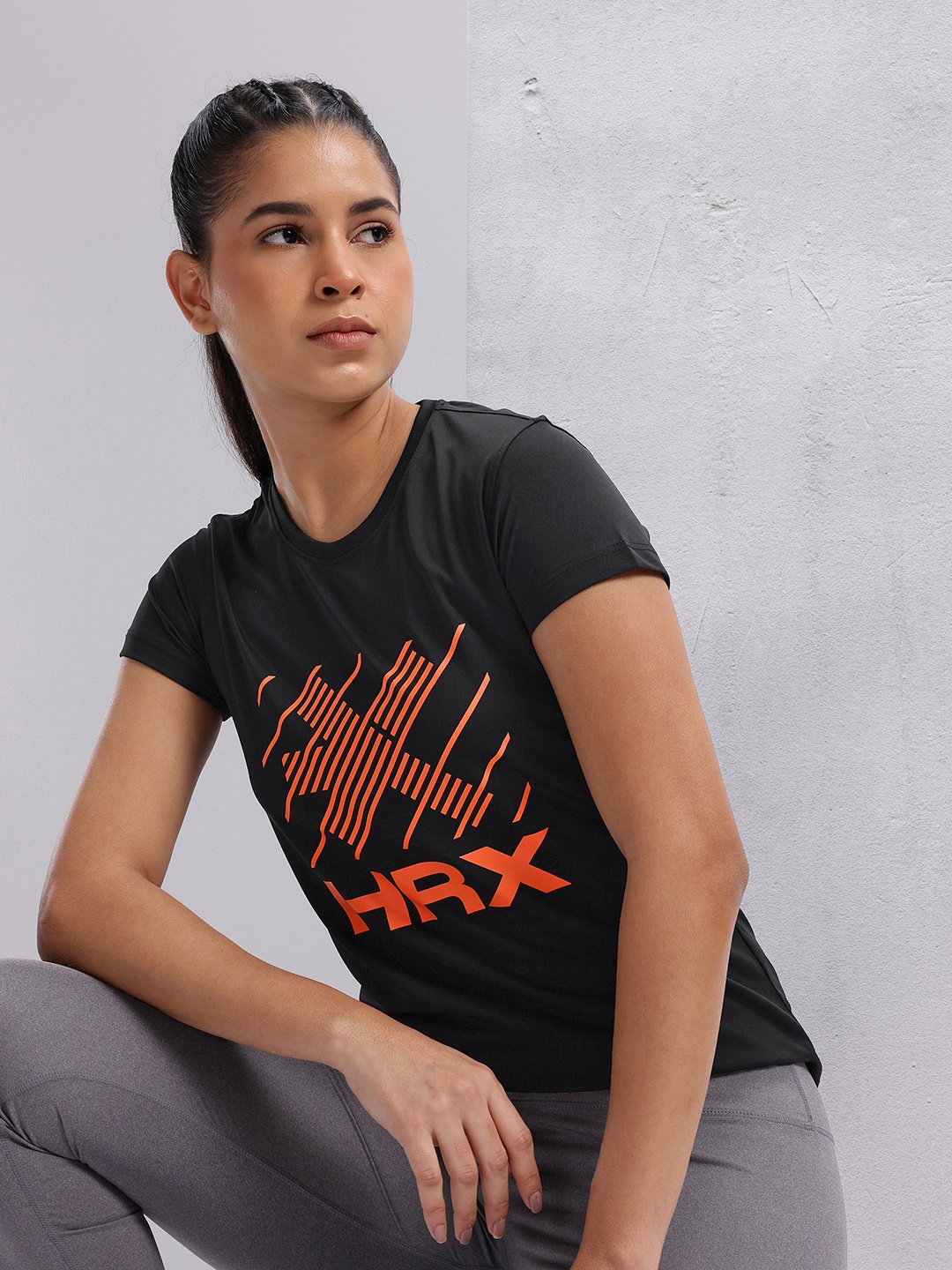 

HRX by Hrithik Roshan Brand Logo Print Rapid-Dry Training T-shirt, Black