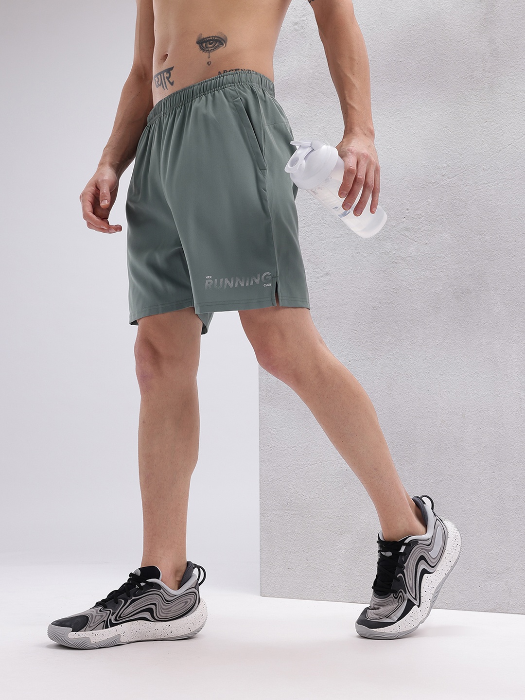 HRX by Hrithik Roshan Men Typography Print Rapid-Dry Running Shorts, Green