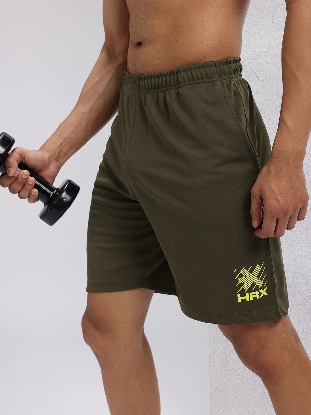 

HRX by Hrithik Roshan Men Rapid- dry Typography Printed Training Shorts, Olive