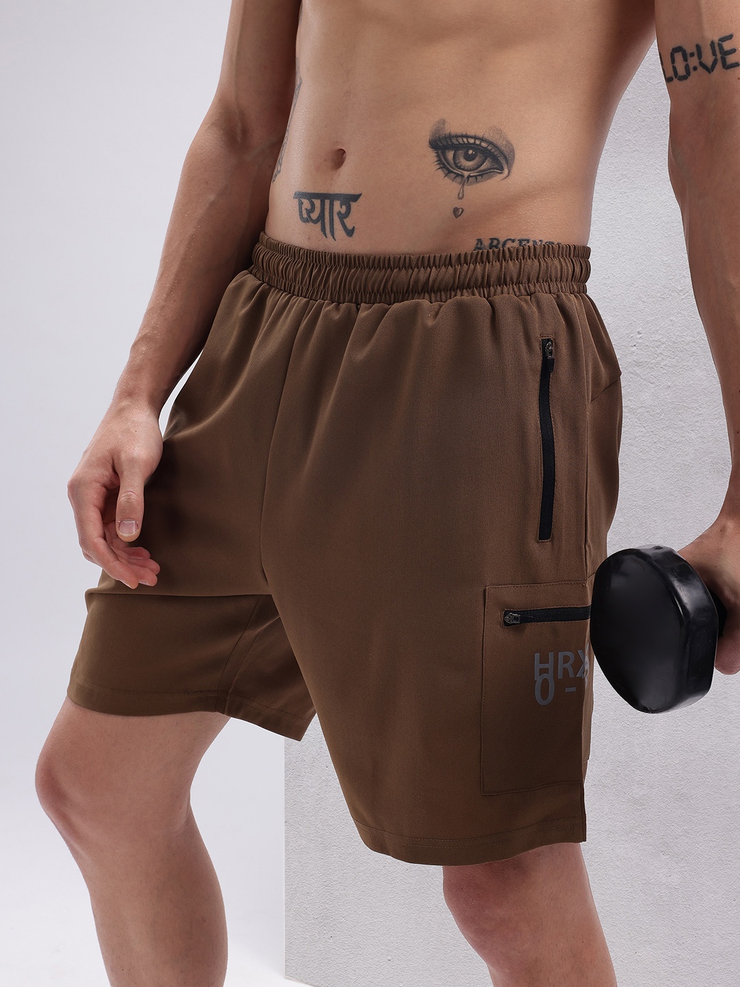 

HRX by Hrithik Roshan Men Brand Logo Print Detail Mid-Rise Training Shorts, Brown