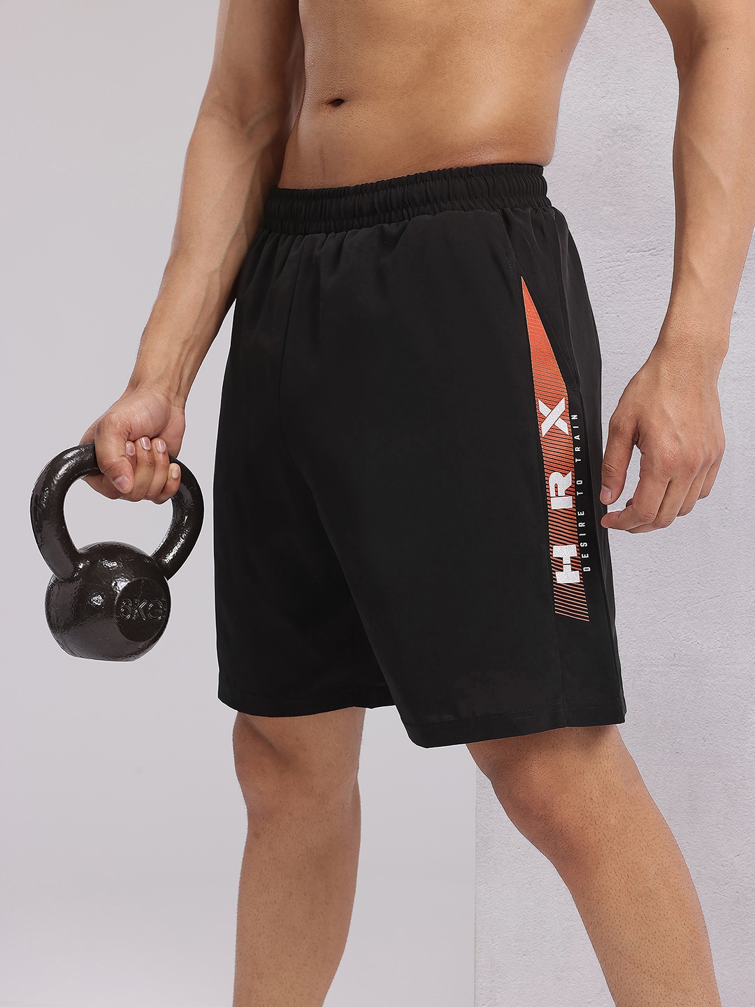 

HRX by Hrithik Roshan Men Brand Logo Print Mid-Rise Training Shorts, Black