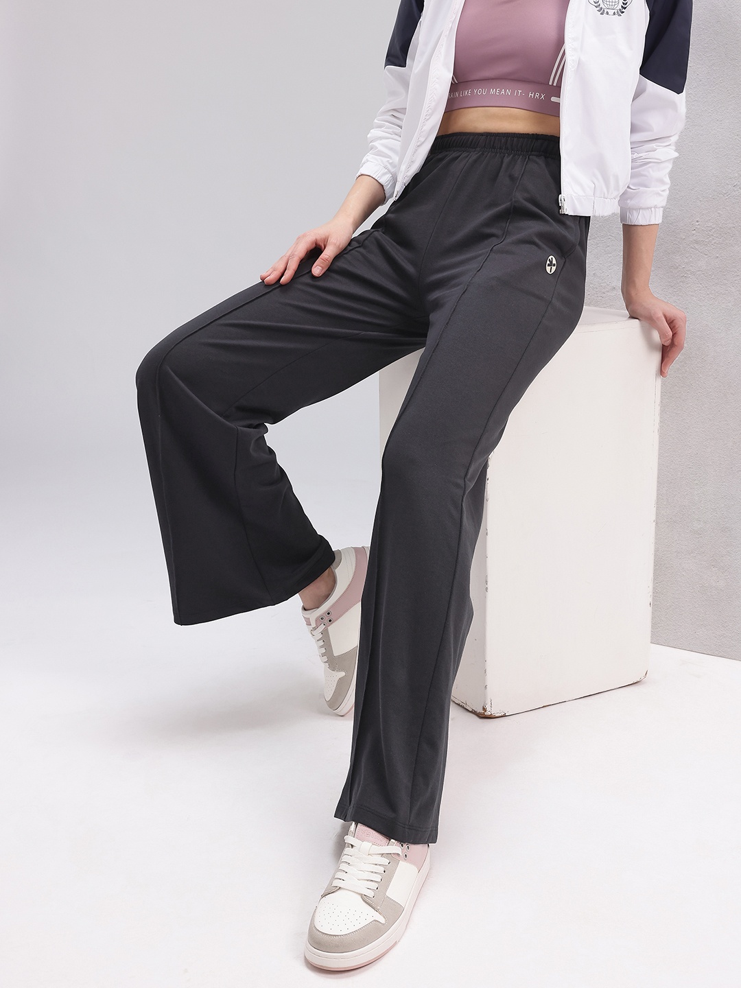 

HRX by Hrithik Roshan Women Wide Leg Lifestyle Track Pants, Black