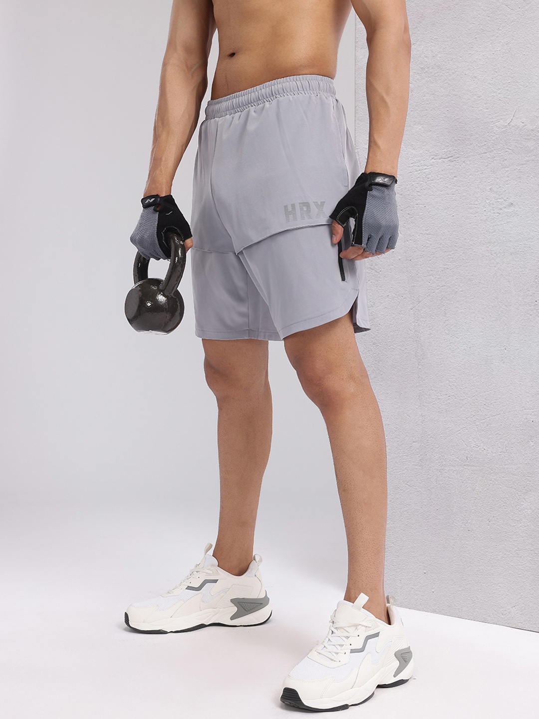

HRX by Hrithik Roshan Men Brand Logo Print Mid-Rise Training Shorts, Grey