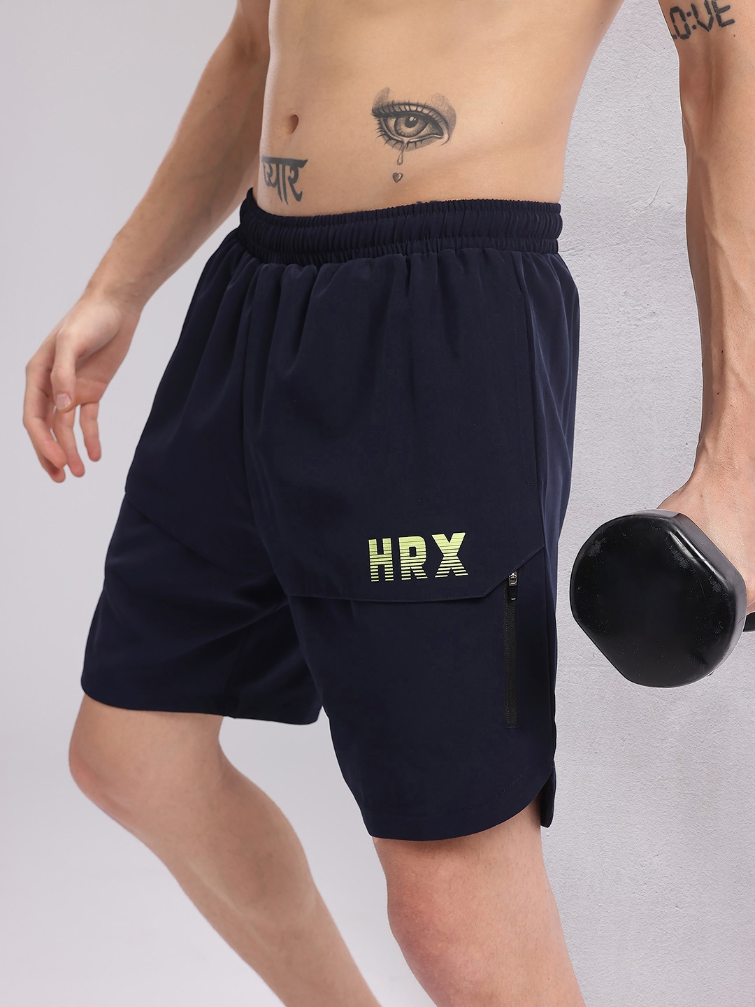 

HRX by Hrithik Roshan Men Brand Logo Print Mid-Rise Training Shorts, Navy blue
