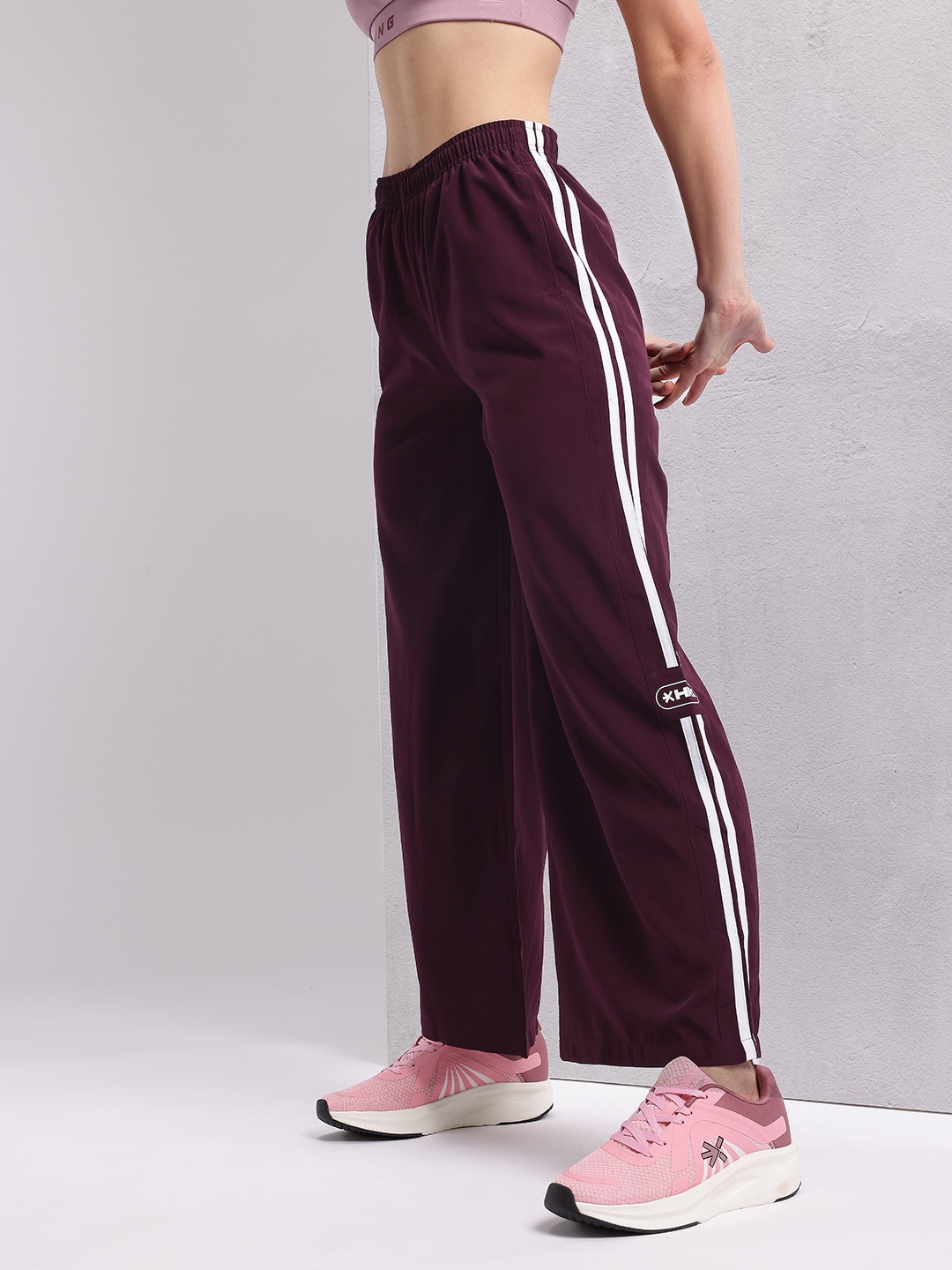 

HRX by Hrithik Roshan Women Rapid Dry Side-Striped Training Track Pants, Burgundy