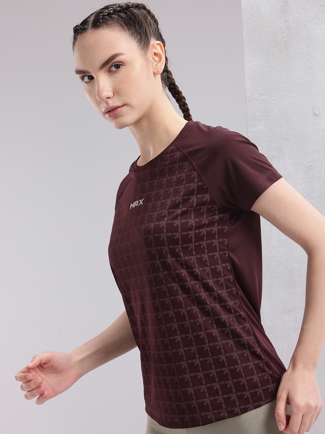 HRX by Hrithik Roshan Brand Logo Printed Running T-shirt, Burgundy