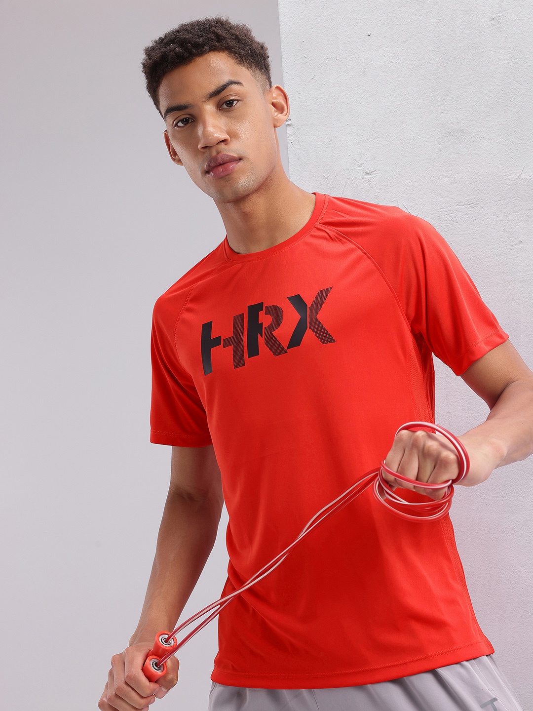 

HRX by Hrithik Roshan Brand Logo Printed Raglan Sleeves Rapid-Dry Training T-shirt, Red
