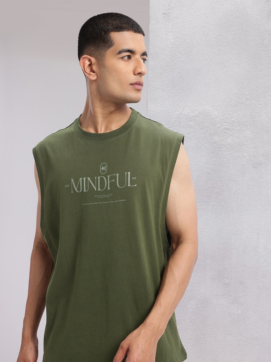 

HRX by Hrithik Roshan Typography Printed Yoga T-Shirt, Olive