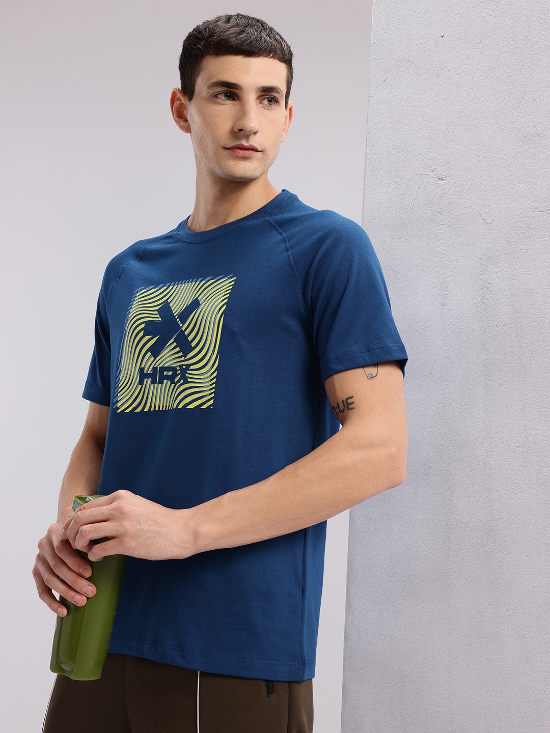 

HRX by Hrithik Roshan Brand Logo Print Drop-Shoulder Sleeves Training T-shirt, Blue