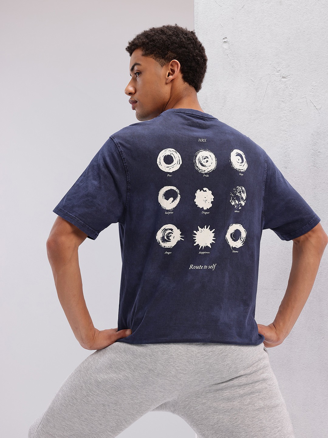 

HRX by Hrithik Roshan Printed Pure Cotton Yoga T-shirt, Navy blue