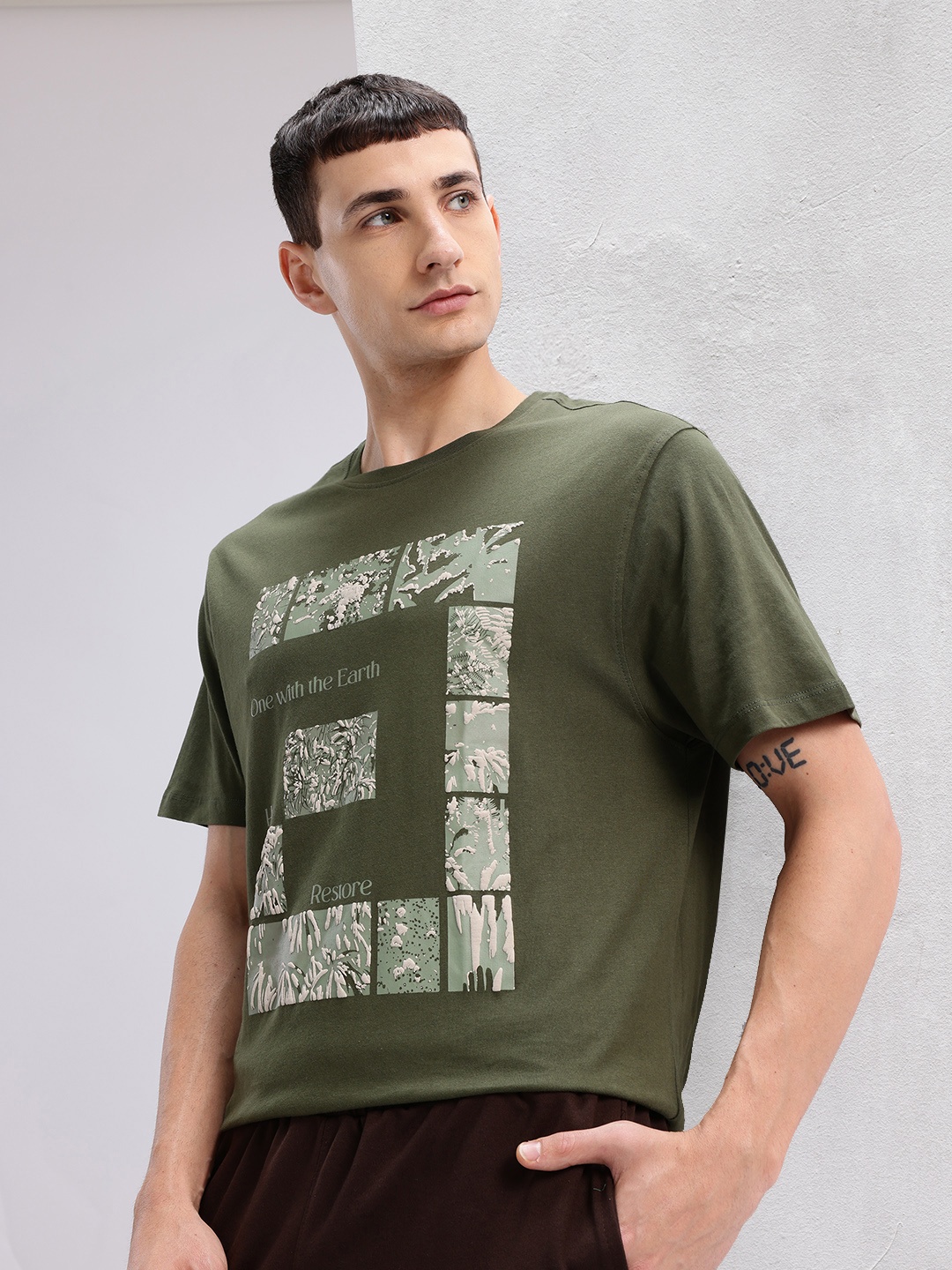 

HRX by Hrithik Roshan Printed Pure Cotton Yoga T-shirt, Olive