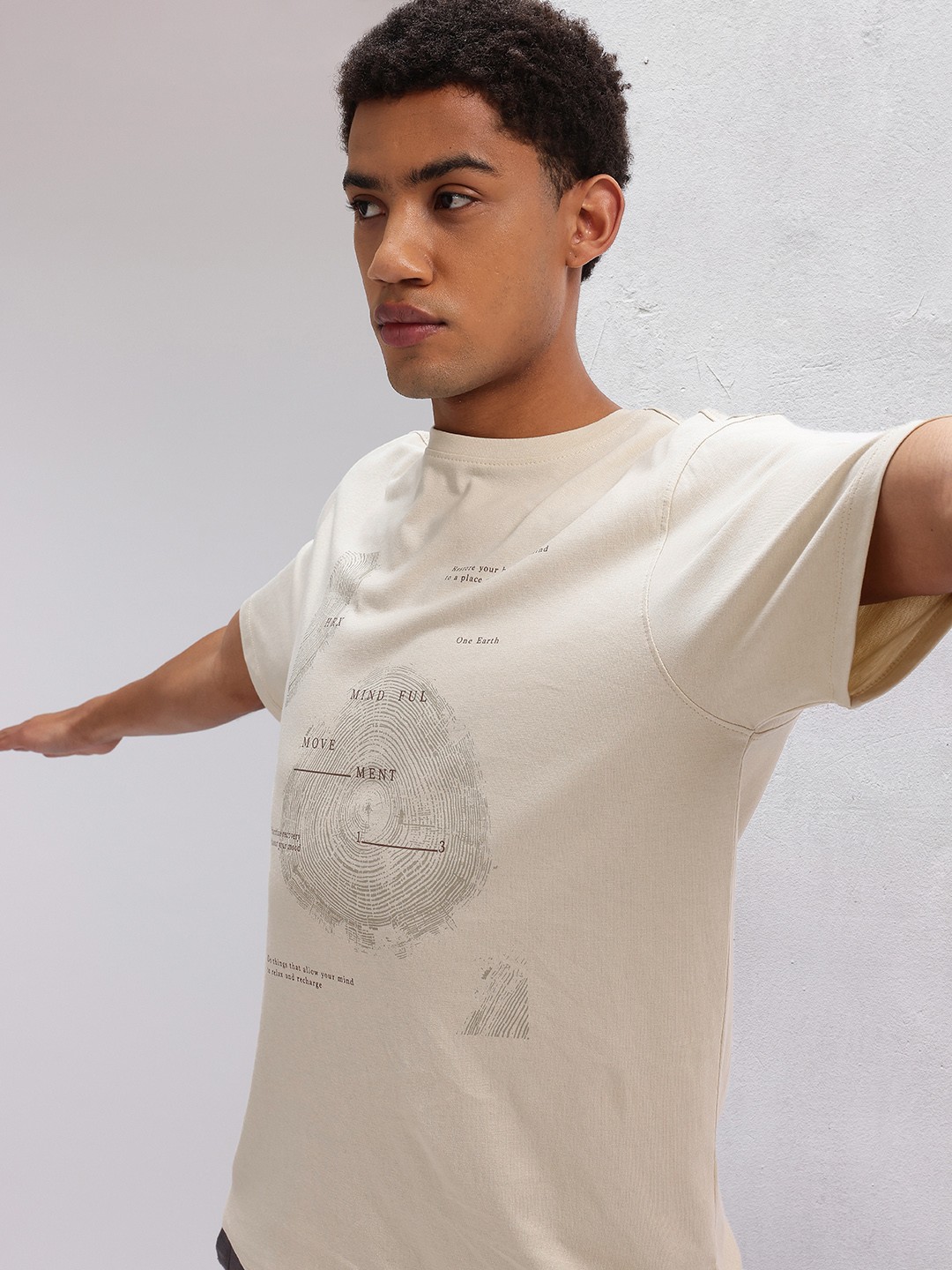 

HRX by Hrithik Roshan Printed Pure Cotton Yoga T-shirt, Beige