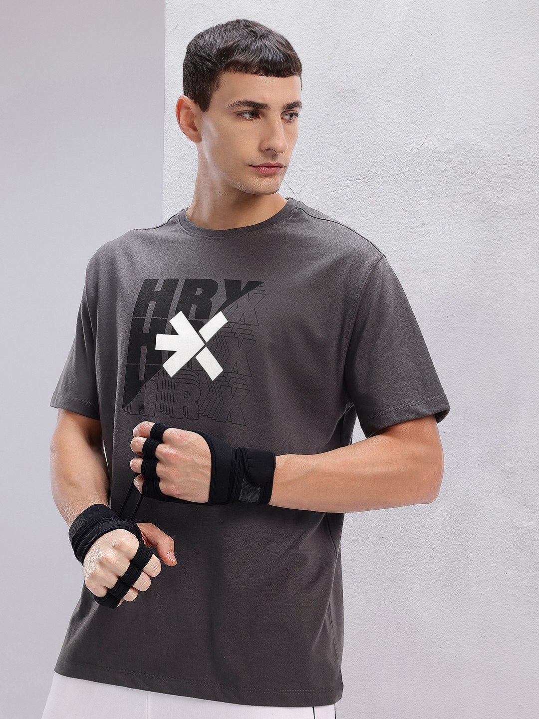 

HRX by Hrithik Roshan Brand Logo Print Training T-shirt, Charcoal