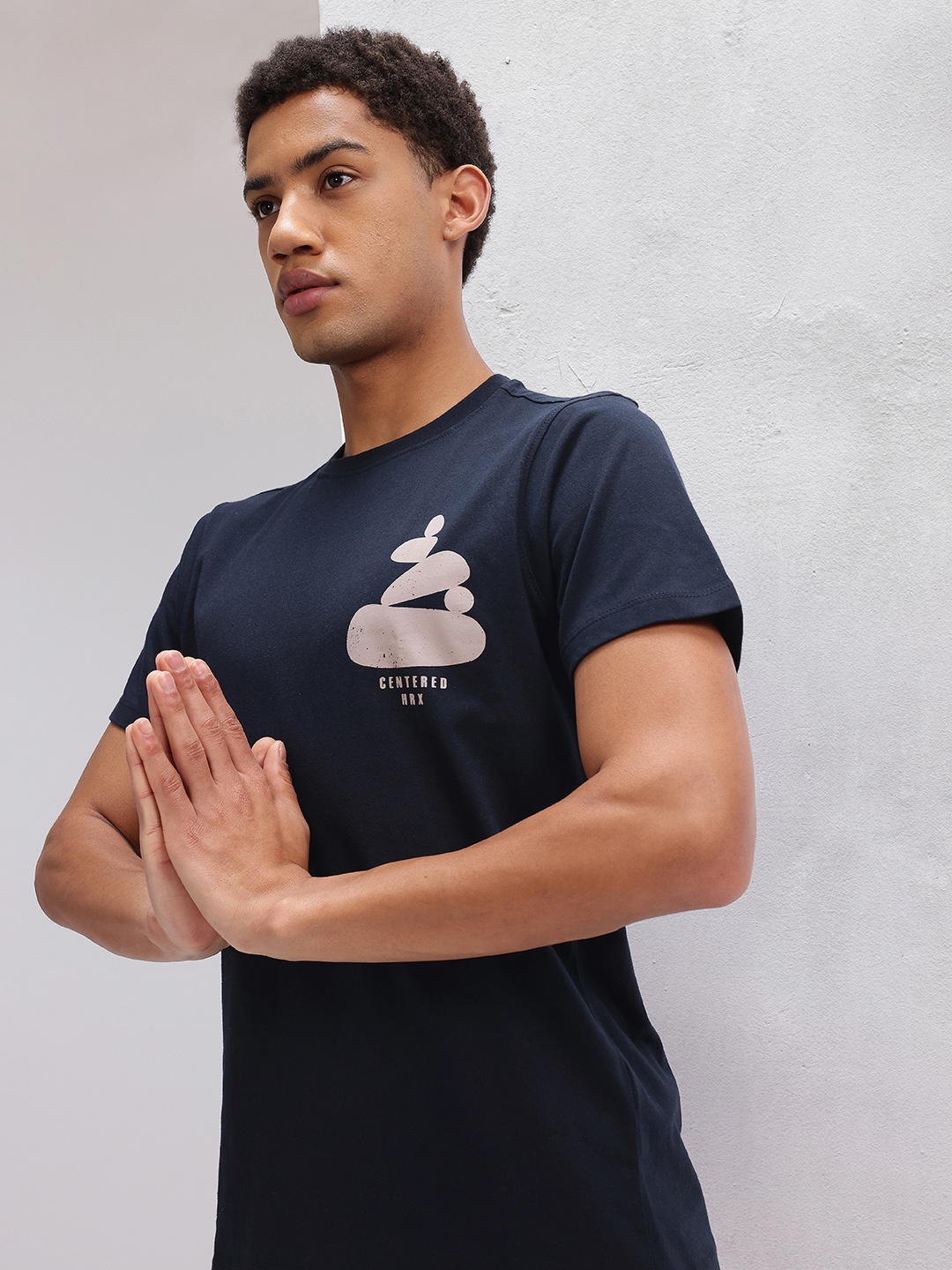 

HRX by Hrithik Roshan Printed Pure Cotton Yoga T-shirt, Navy blue