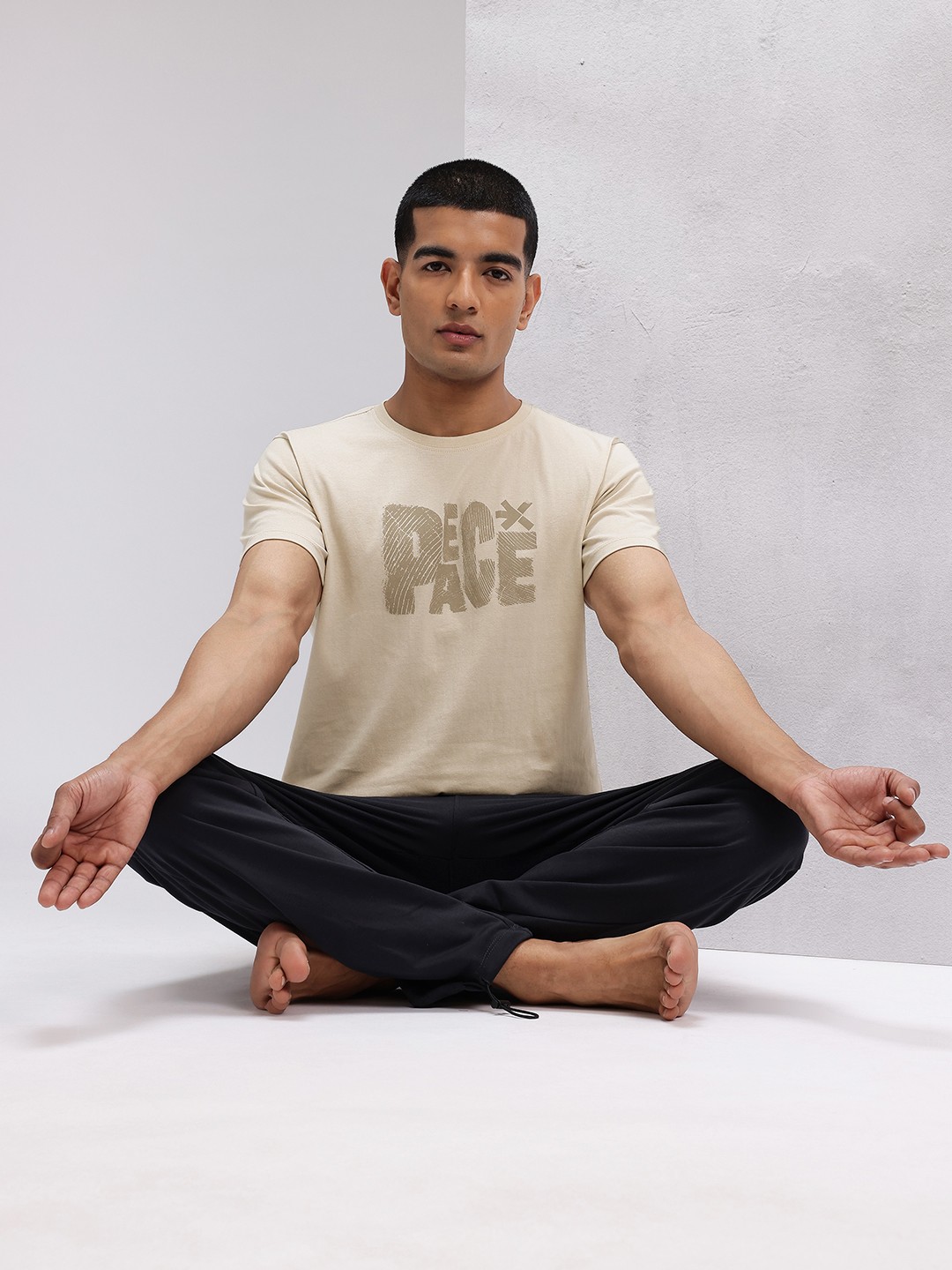 

HRX by Hrithik Roshan Printed Pure Cotton Yoga T-shirt, Beige