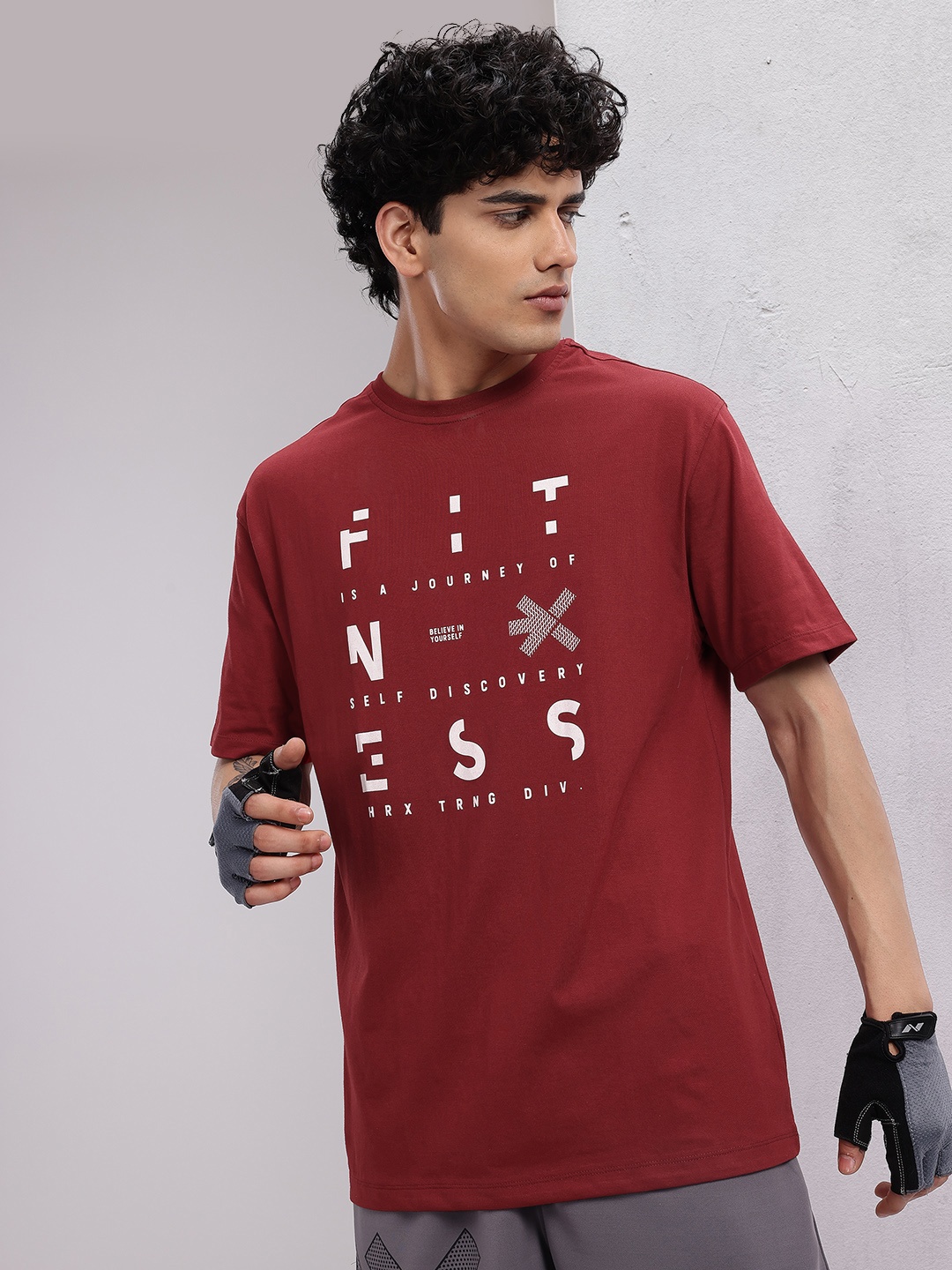 

HRX by Hrithik Roshan Men Typography Printed Training T-shirt, Maroon