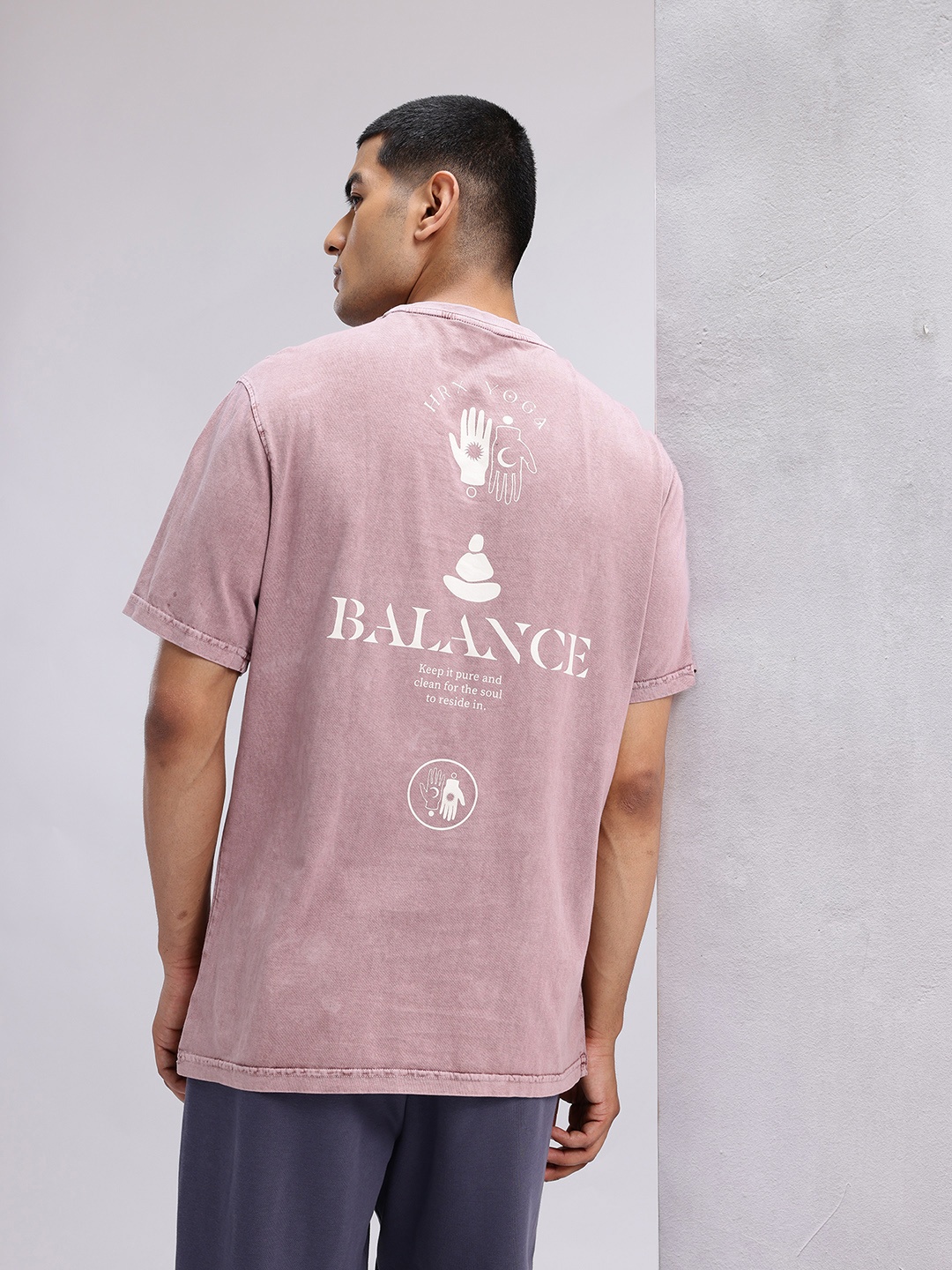 

HRX by Hrithik Roshan Men Typography Printed Pure Cotton Yoga T-shirt, Mauve