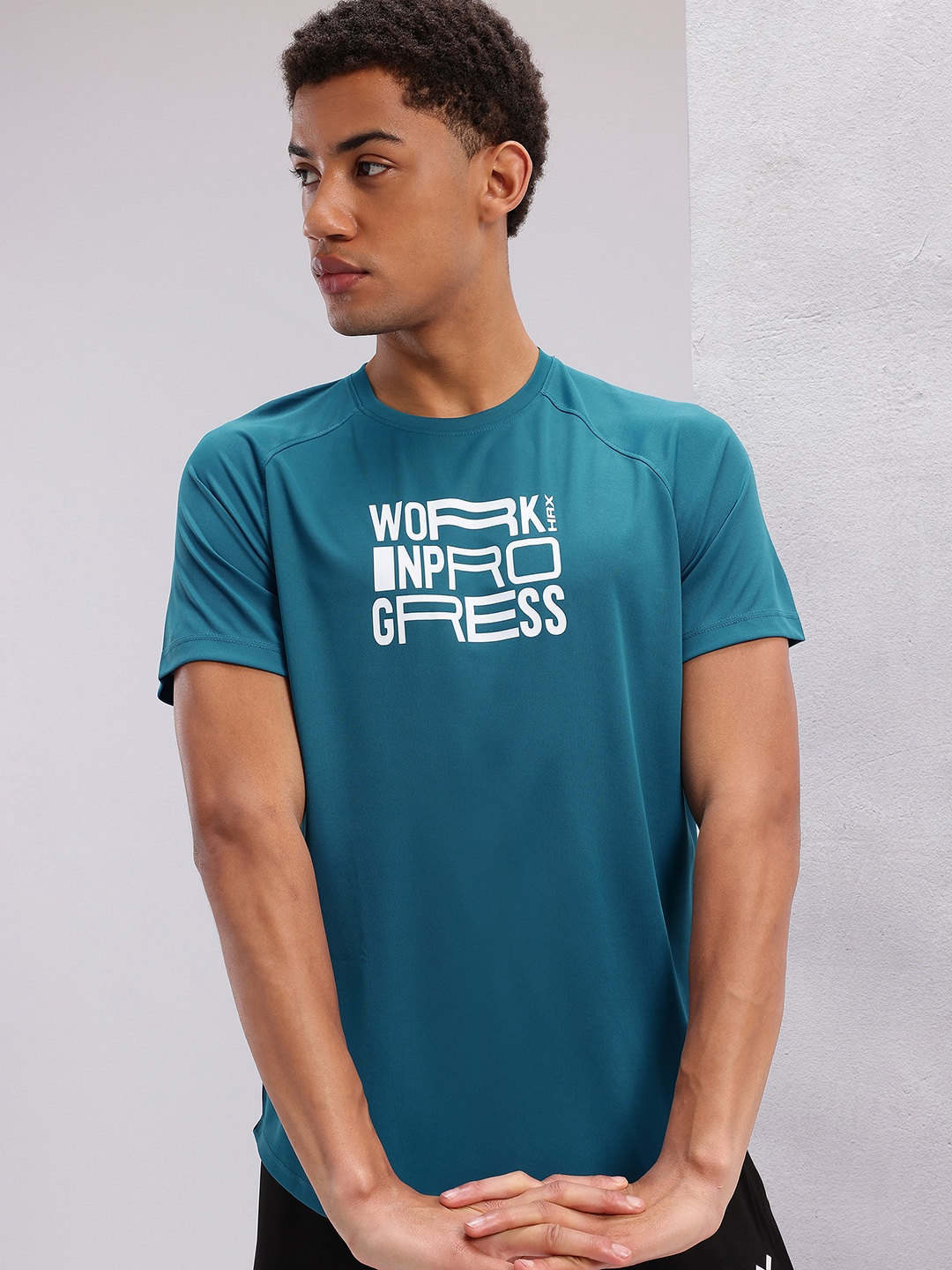 

HRX by Hrithik Roshan Typography Print Rapid-Dry Training T-shirt, Teal